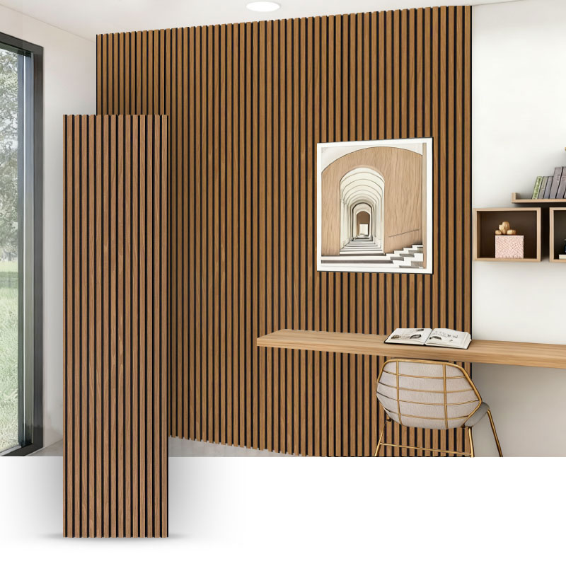Grille Wall / Acoustic Wall Panel (3-Sided Engineered Wood Veneer Wrapped) - Lignum Grain Color 2400/2700mm x 600mm