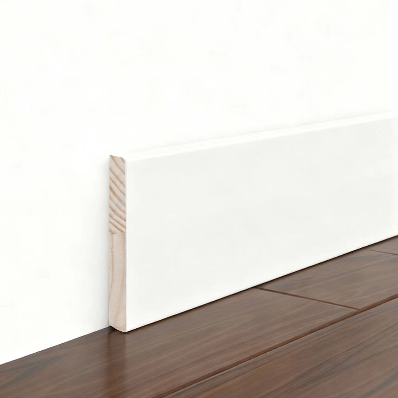 Pinea Wood Skirting Board(Filler-Primed and Painted) - White 3/5' x 3 1/6'-A