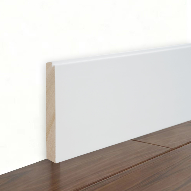 Pinea Wood Skirting Board (Filler-Primed and Painted) - White 3/5' x 3 15/16'-A1
