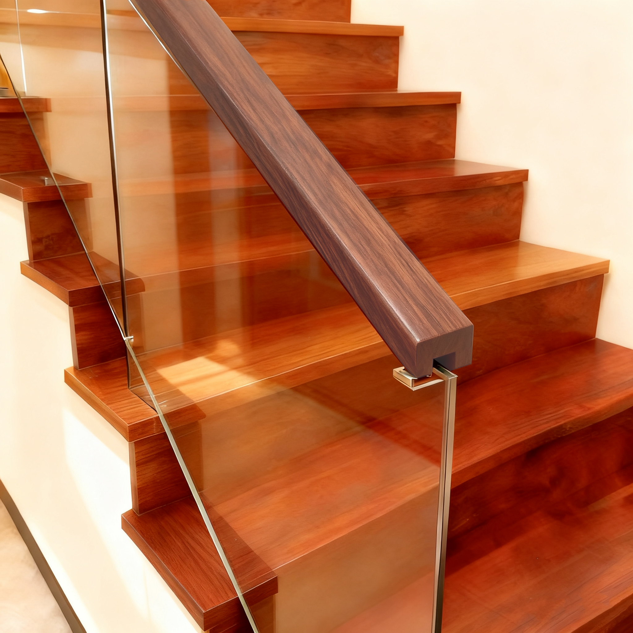 Lignum solidum Stair Handrails (PVC Involutus) -Tenebrosus Nucis iuglandis Color 1 1/6' x 1 1/6'