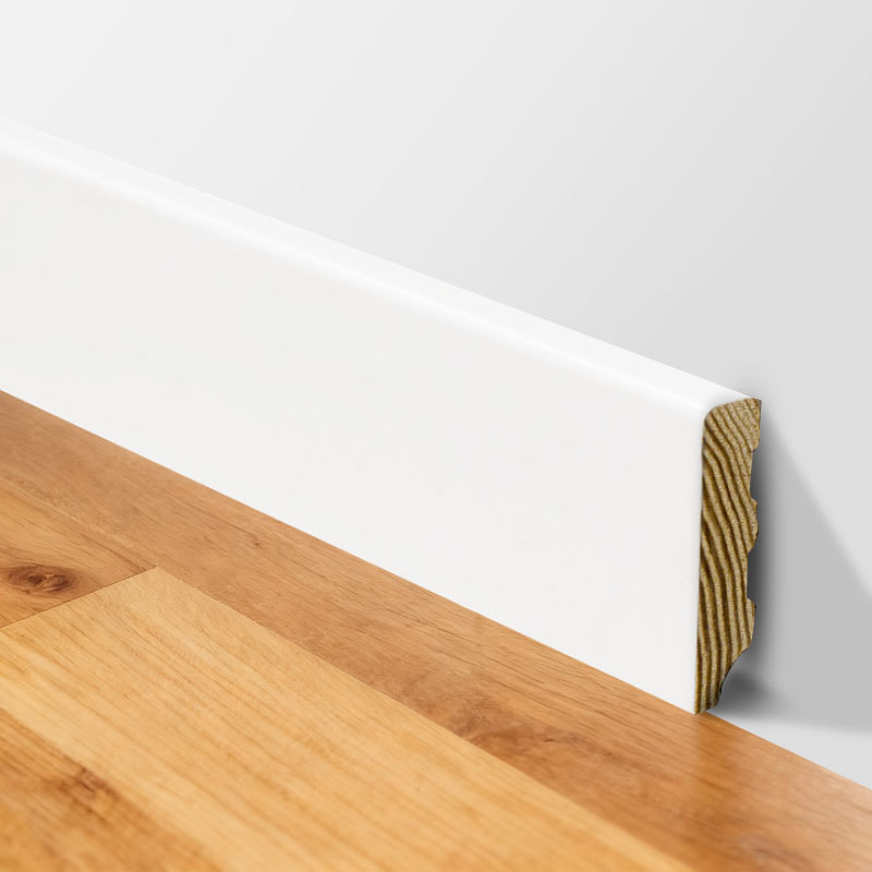Pinea Wood Skirting Board (Filler-Primed and Painted) - White 1/2' x 2 3/8'
