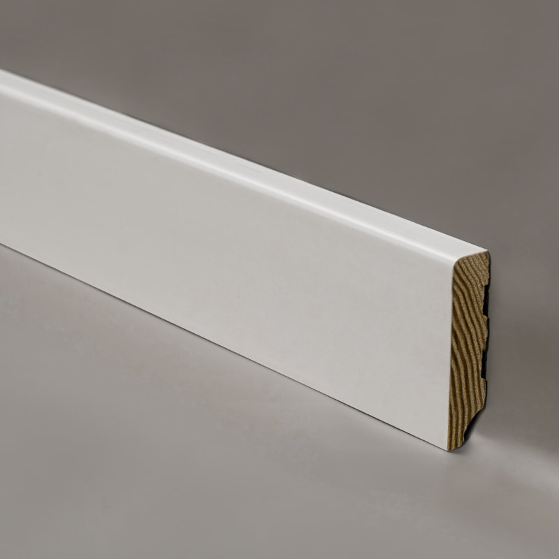 Pinea Wood Skirting Board (Filler-Primed and Painted) - White 1/2' x 2 3/8'